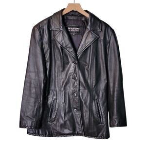 Wilsons Black Leather Fully Lined‎ Coat Womens Size L